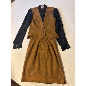 Baldanza Skirt Suit Set Womens 6 Brown Excellent Wool Cashmere Paisley 3pc Vest